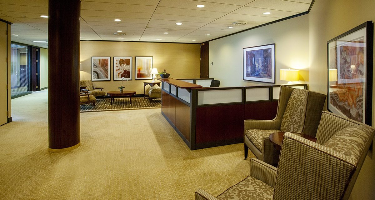 Lobby with secretary's desk and waiting areas